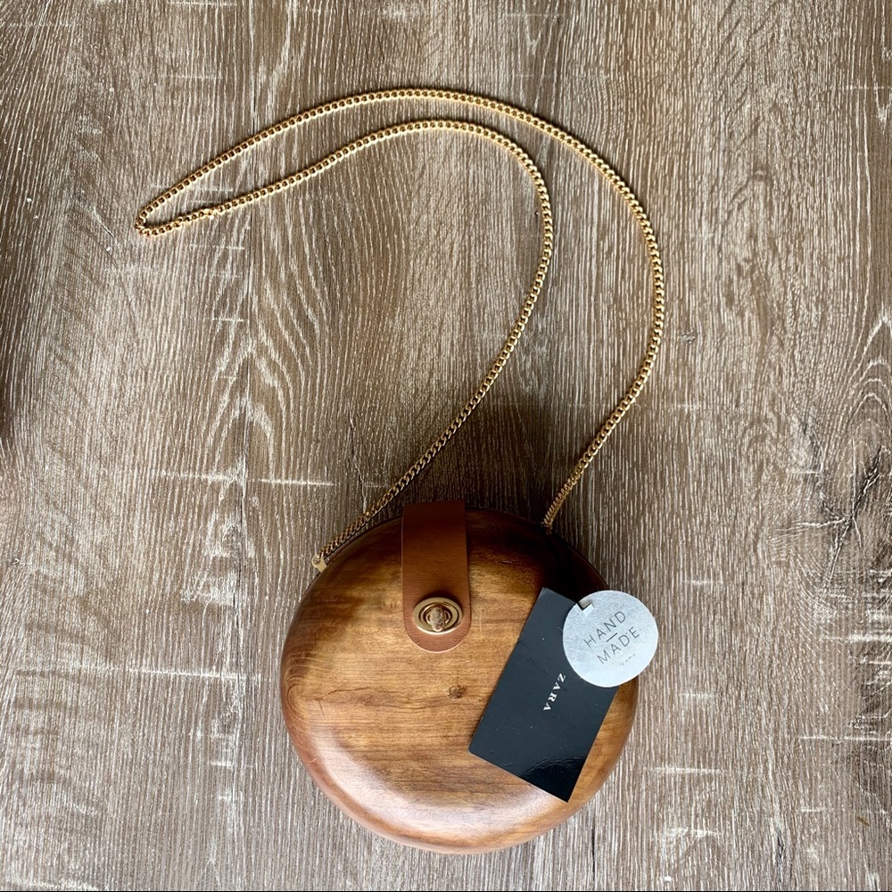 NWT Zara Handmade Wood Crossbody Bag